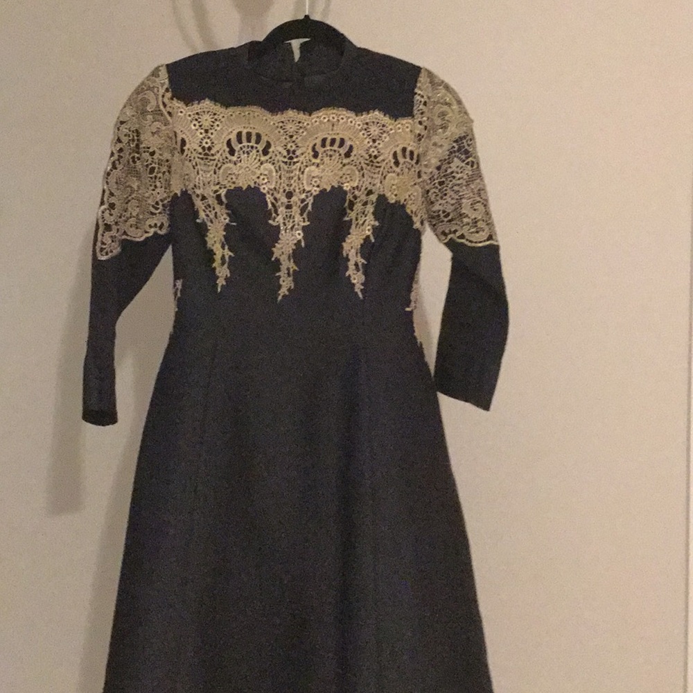 Elegant black n gold lace dress